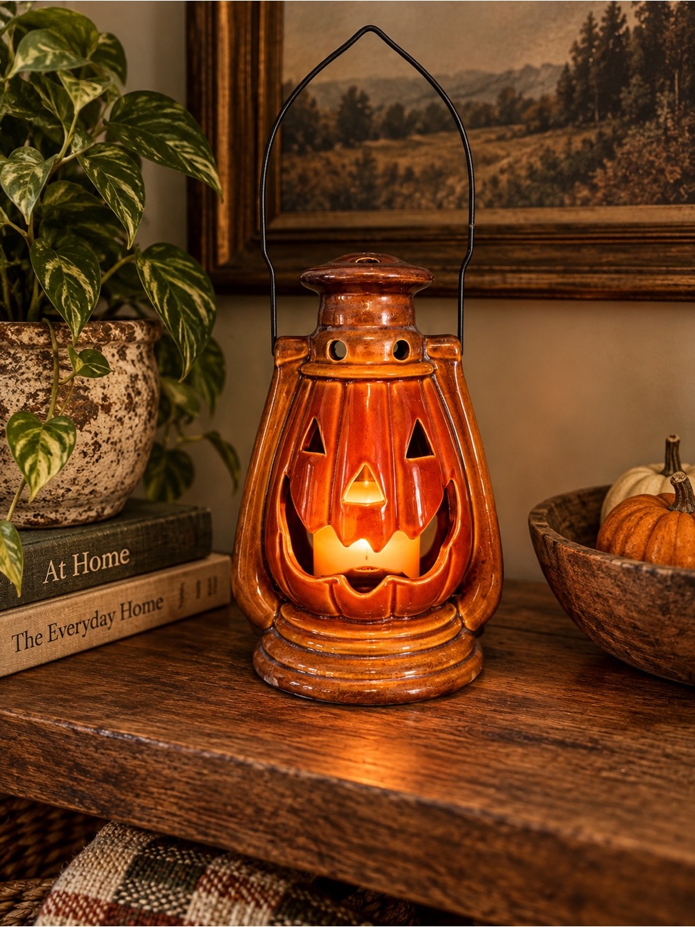 Ceramic Pumpkin Tea Light Lantern